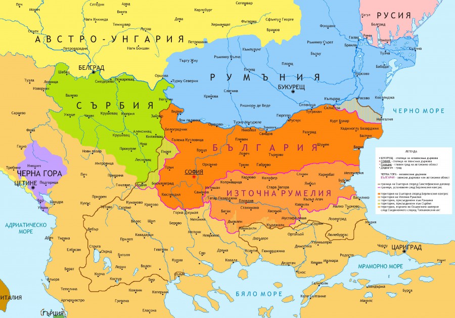 Карта на България преди съединението на 6ти септември