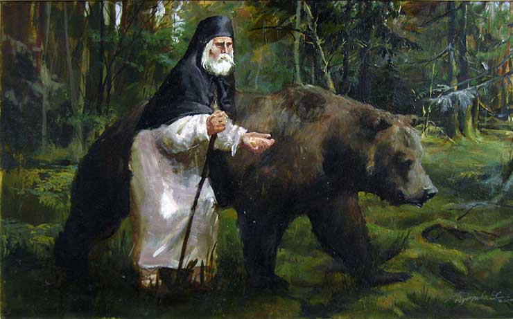 Сергий Радонежки дал парче хляб на гладна мечка