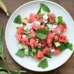 Салата със сирене фета, диня, рукола и мента