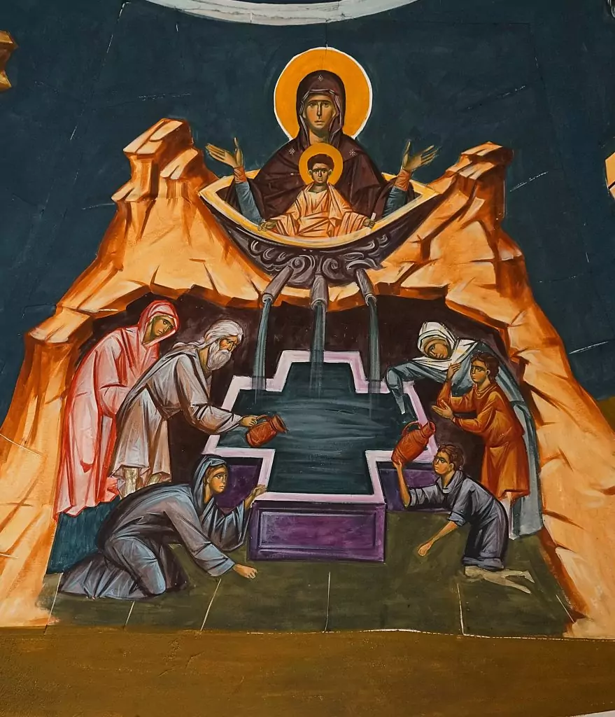 Икона с аязмо, благословено от Богородица Икона с аязмо, благословено от Богородица